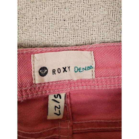 Roxy Denim Shorts Womens 5 Pink Lace Overlay Regular Fit Cut Off Shorts Zip Fly - Picture 5 of 7